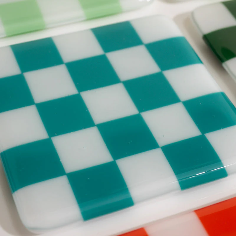10cm Chequered Soft White/Colour Coaster - Oceanside Collection - Image 4