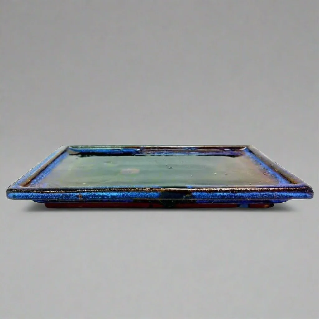 30cm Glazed Bonsai Pot Drip Tray | Rectangle | Blue