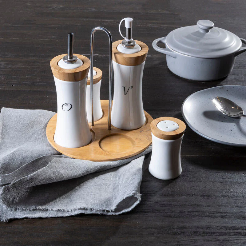 Dela 4pc Bamboo And Ceramic Condiment Set - Image 3