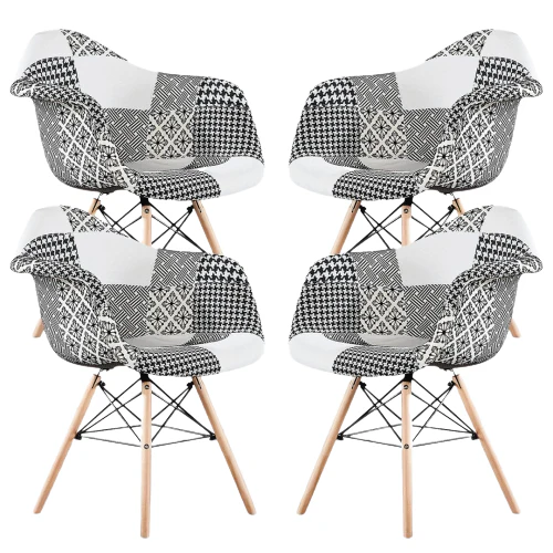 5PCs Dining Set - a White Halo Dining Table & Set of 4 Black/White Patchwork Accent Chairs - Image 4