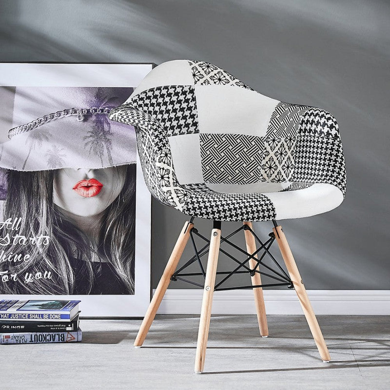 5PCs Dining Set - a White Halo Dining Table & Set of 4 Black/White Patchwork Accent Chairs - Image 5