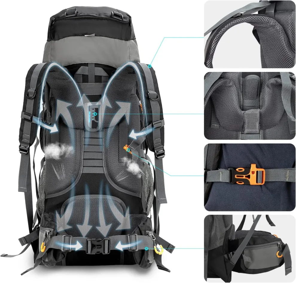 70L Night Cat Hiking Backpack with Internal Frame - Image 4