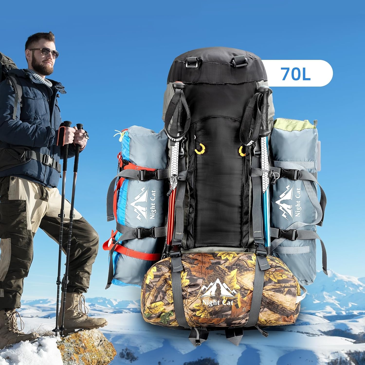 70L Night Cat Hiking Backpack with Internal Frame - Image 5
