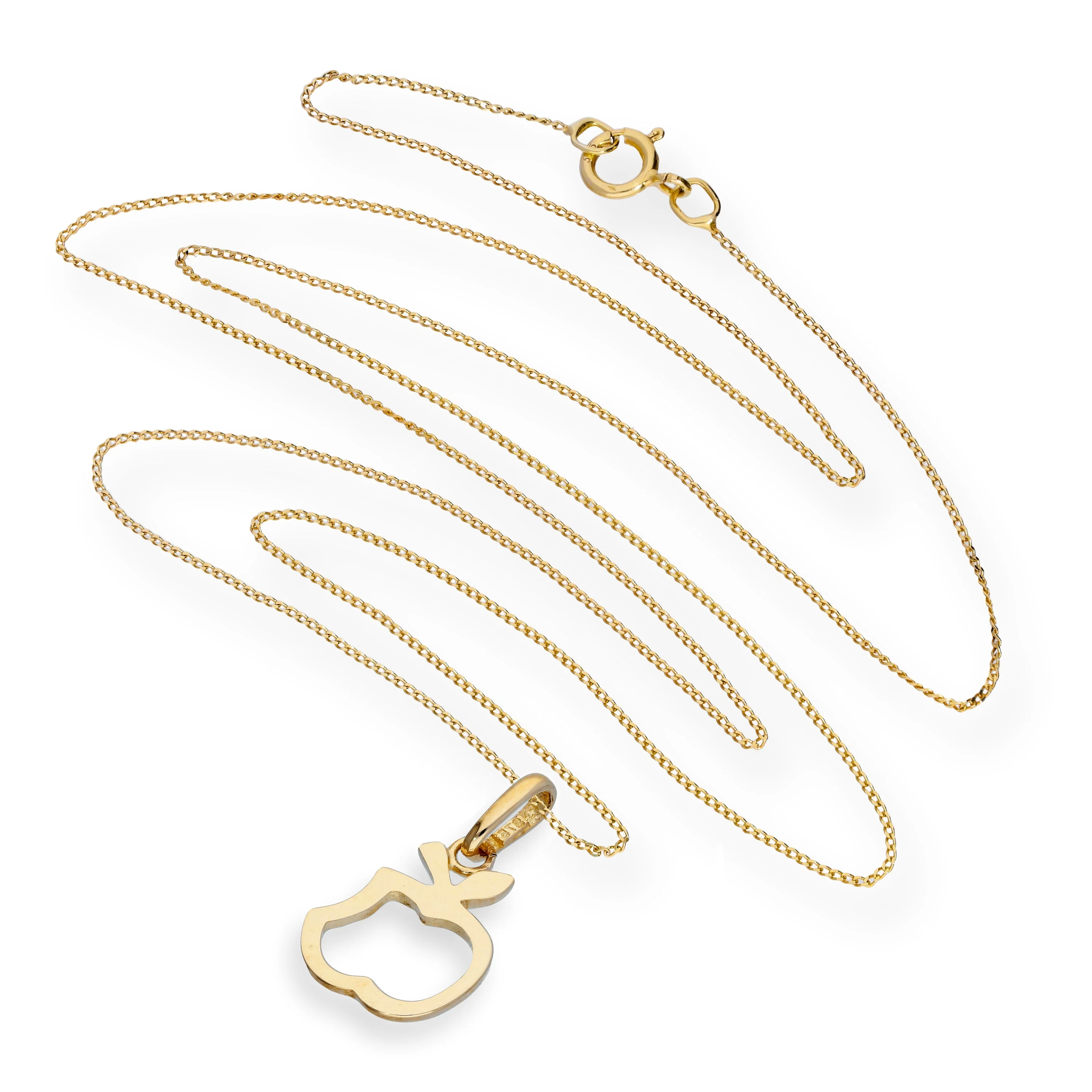 9ct Gold Bitten Apple Outline Pendant Necklace 16 - 20 Inches - Image 2