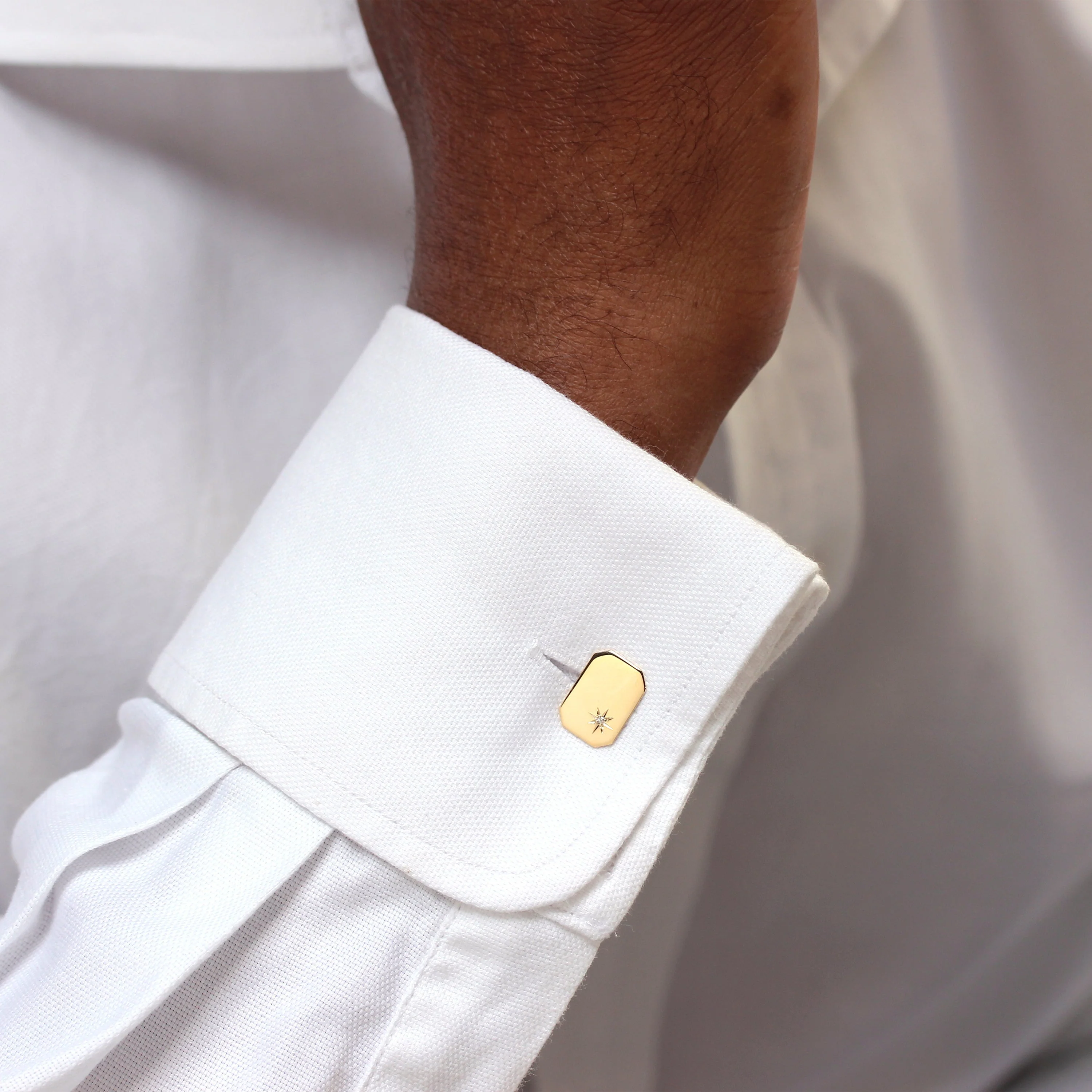 9ct Gold Diamond Set Rectangle Swivel Back Cufflinks - Image 3