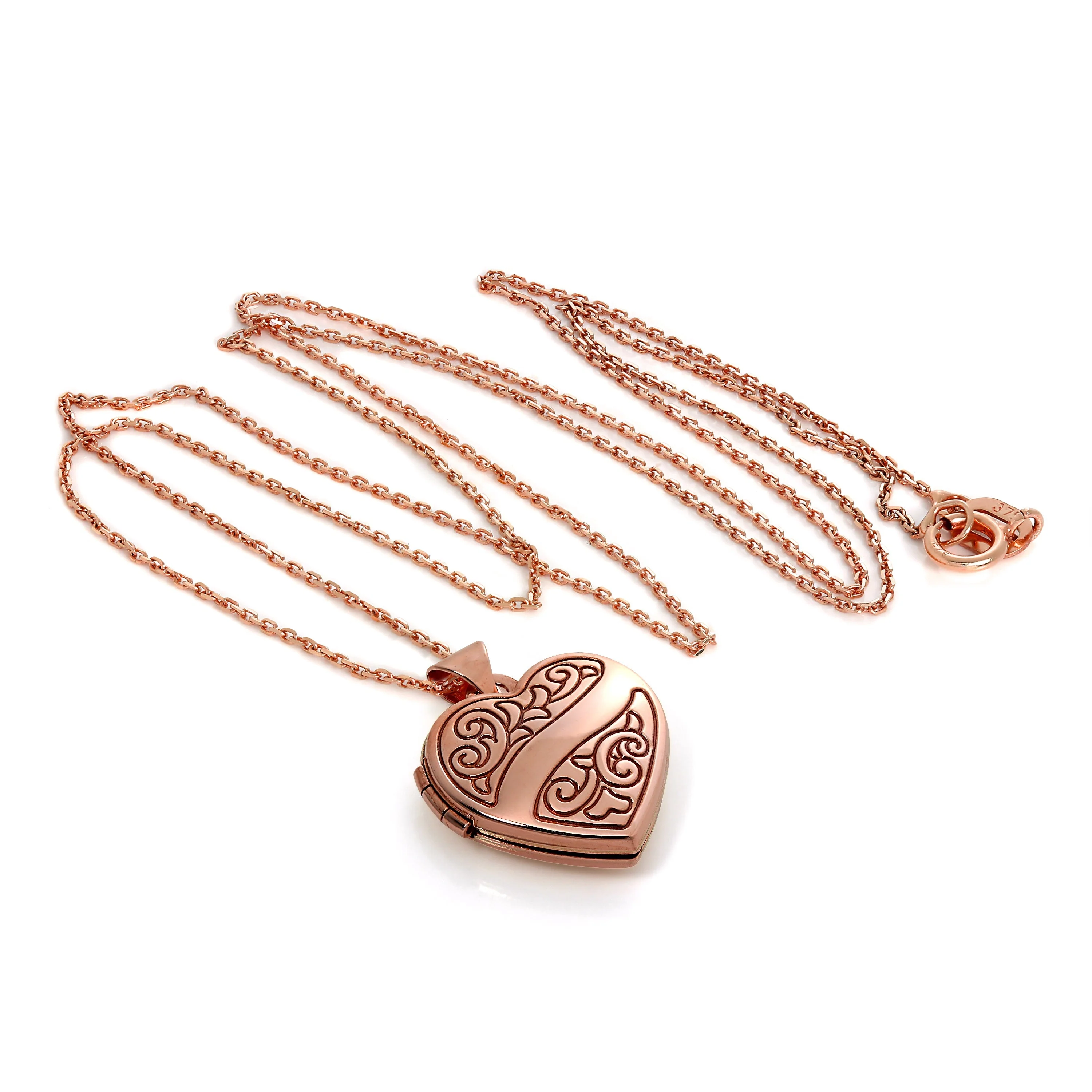 9ct Rose Gold Engraved Heart Locket on Chain - Image 3