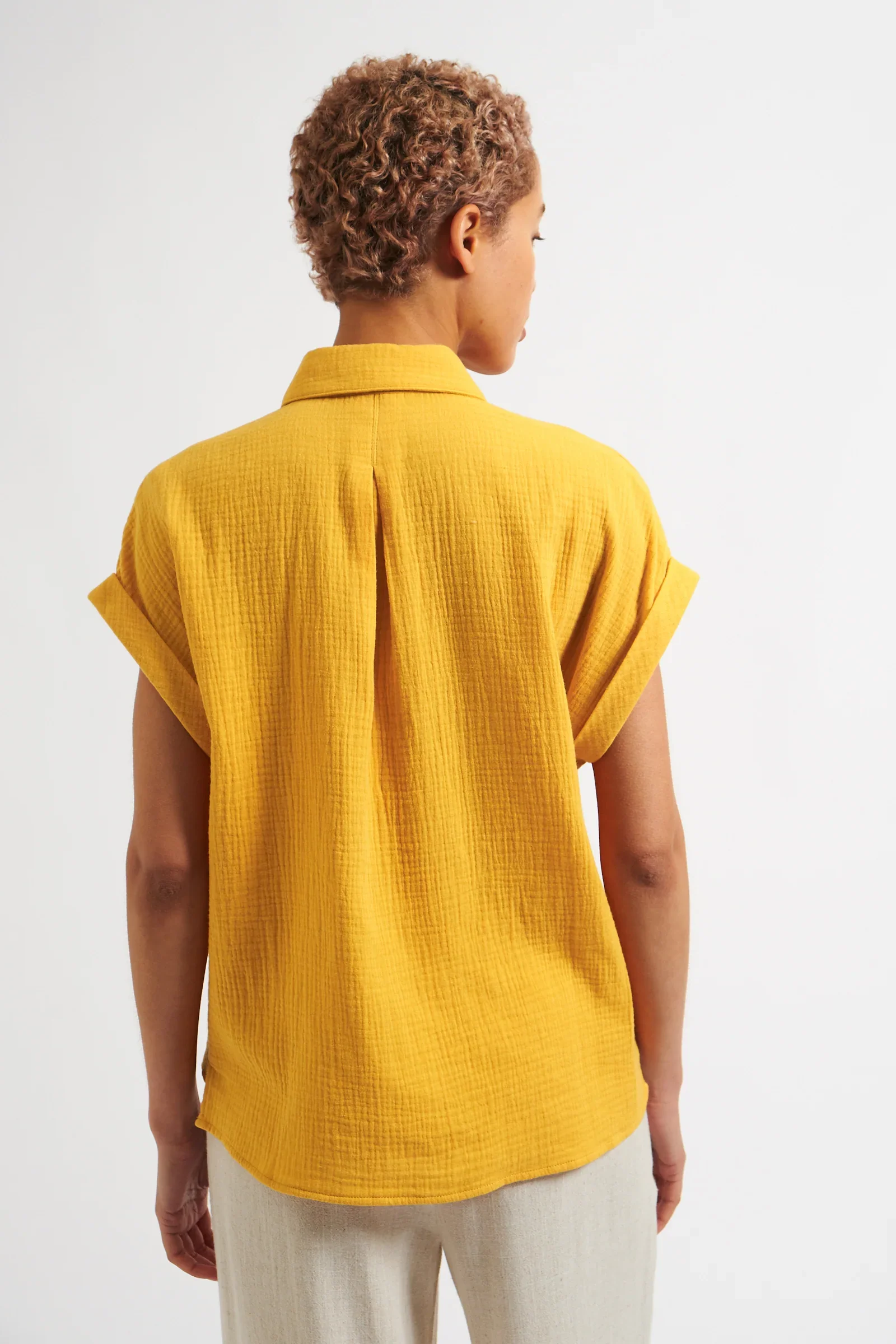 Abinaya Double Gauze Short Sleeved Shirt - Mustard - Image 2