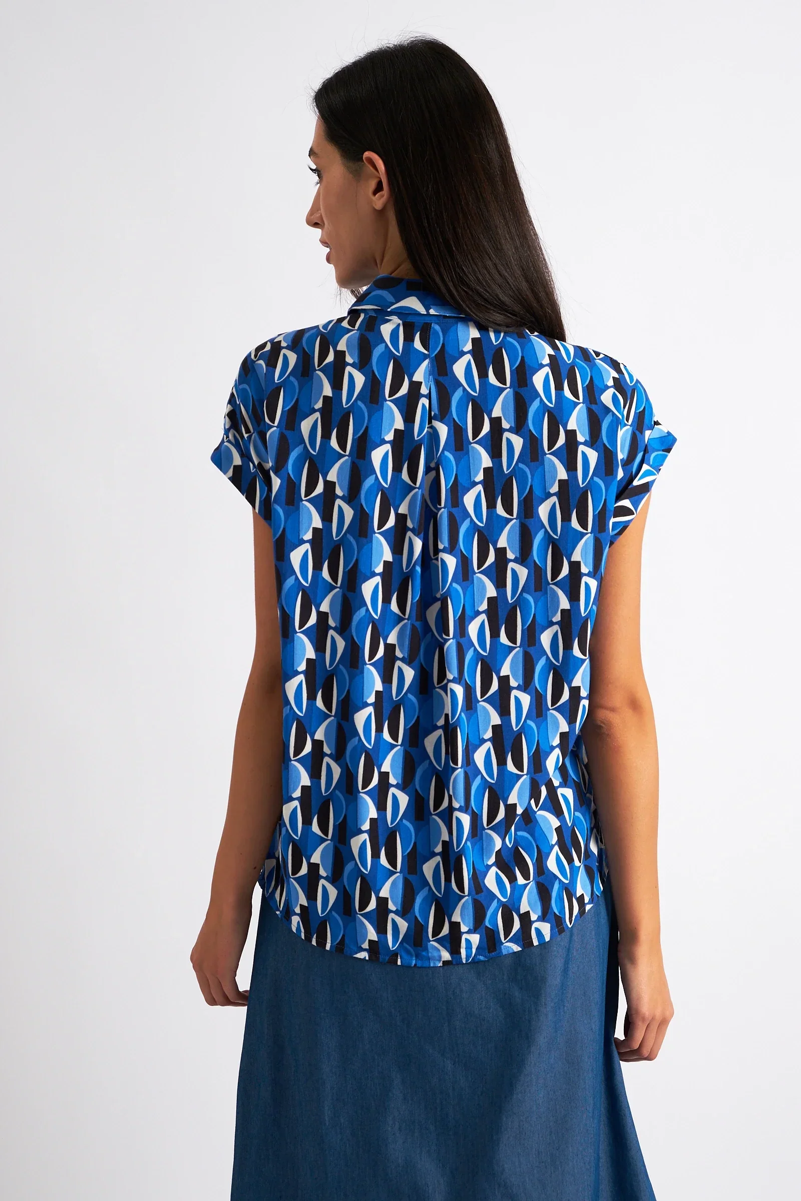 Abinaya Mid Century Retro Print Shirt - Blue - Image 2