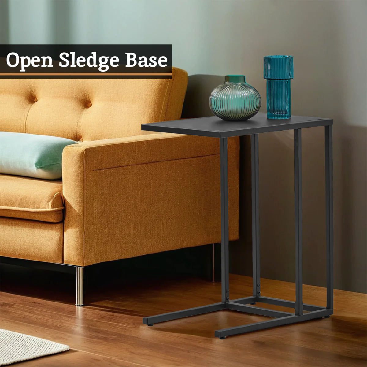 Black Powder Coated Metal Side Table with C-Shaped Design, Acero - Image 3