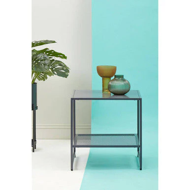 Grey Powder Coated Metal Square Side Table with Open Mesh Shelf, Acero - Image 4