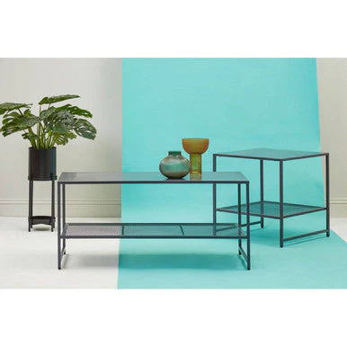 Grey Powder Coated Metal Square Side Table with Open Mesh Shelf, Acero - Image 5