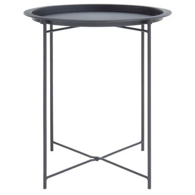 Grey Powder Coated Metal Round Side Table with Intersecting Cross Base, Acero - Image 2