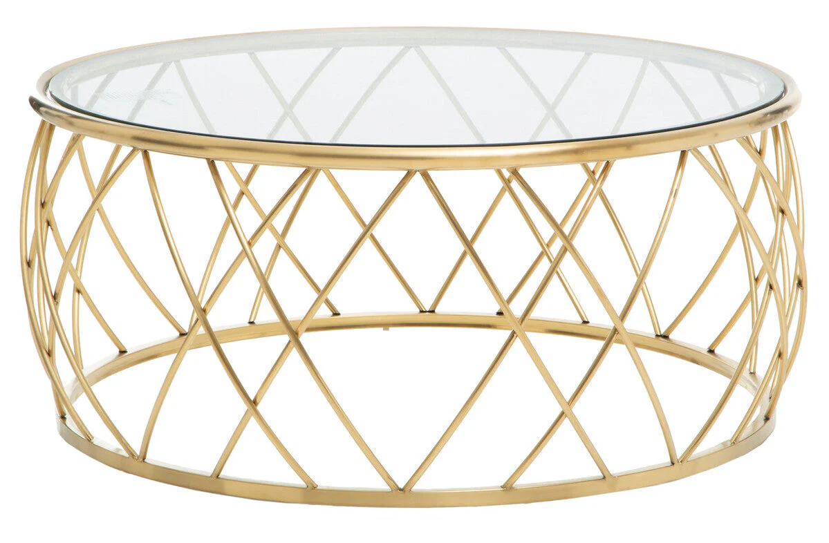 Gold Base Round Coffee Table with Clear Glass Top, Ackley - Image 10