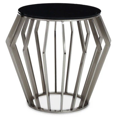 Silver Base Round Side Table with Black Glass Top, Ackley - Image 2