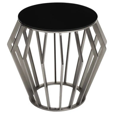 Silver Base Round Side Table with Black Glass Top, Ackley - Image 3