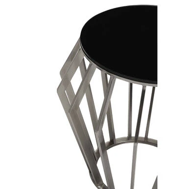 Silver Base Round Side Table with Black Glass Top, Ackley - Image 4