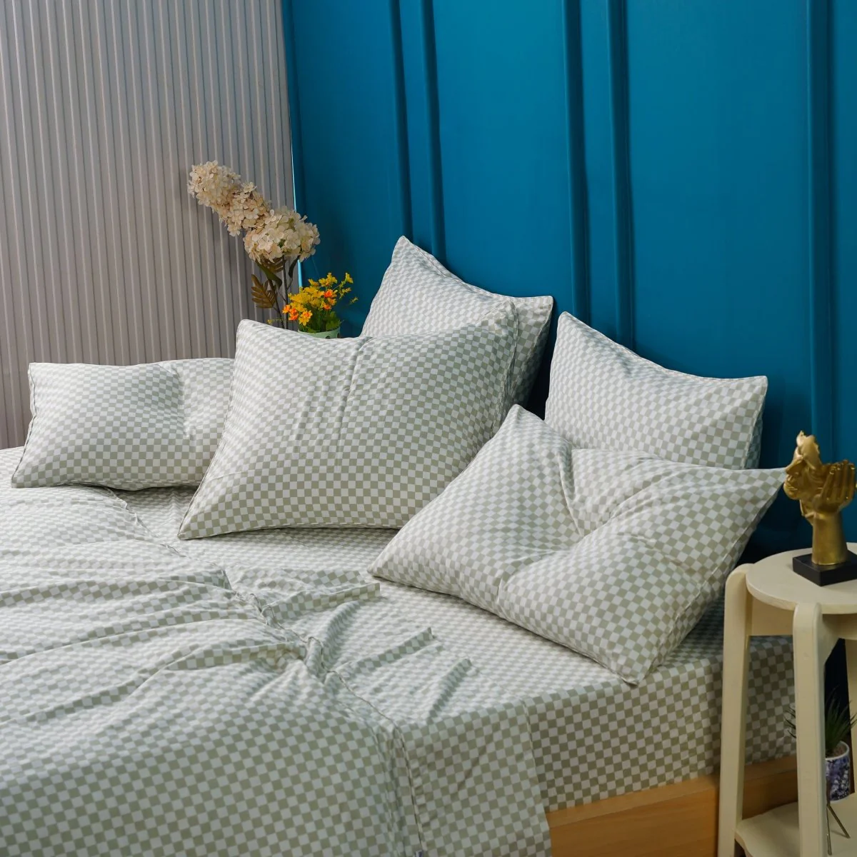 Ackly Bamboo - Sage Green Checkerboard Bedding - Image 3
