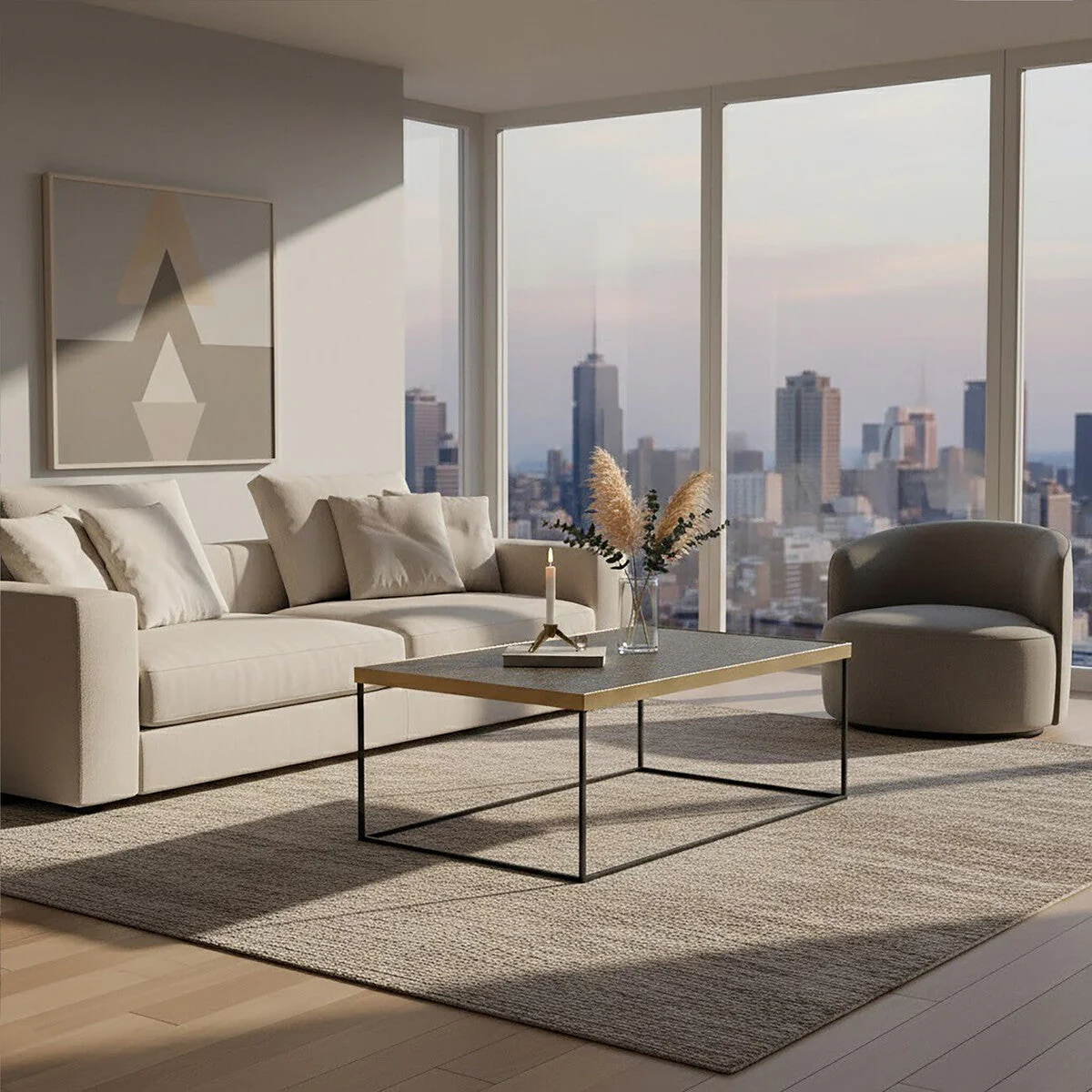 Gold Finish Coffee Table with Black Metal Interconnected Legs, Akola - Image 3