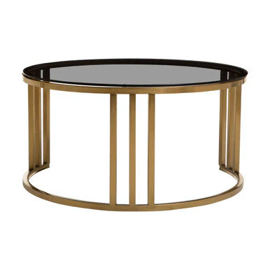 Set of 2 Tinted Glass Round Tops Nesting Coffee Tables with Brushed Gold Stainless Steel Frames, Alana - Image 3