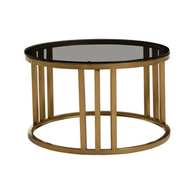 Set of 2 Tinted Glass Round Tops Nesting Coffee Tables with Brushed Gold Stainless Steel Frames, Alana - Image 5
