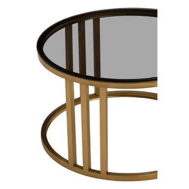 Set of 2 Tinted Glass Round Tops Nesting Coffee Tables with Brushed Gold Stainless Steel Frames, Alana - Image 6