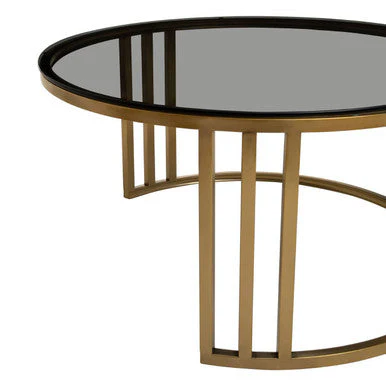 Set of 2 Tinted Glass Round Tops Nesting Coffee Tables with Brushed Gold Stainless Steel Frames, Alana - Image 7