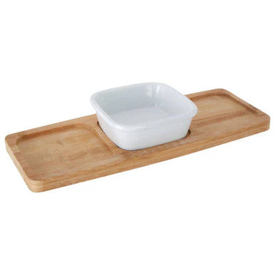 Aleki Bamboo Snack Tray With White Dipping Bowl - Image 3