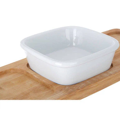 Aleki Bamboo Snack Tray With White Dipping Bowl - Image 4