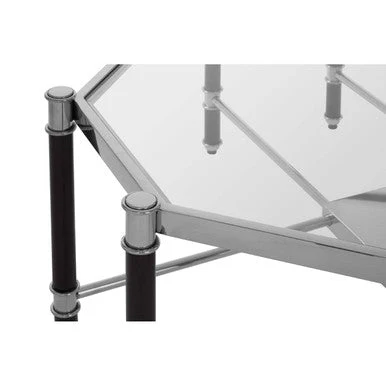 Silver and Black Metal Coffee Table with Clear Tempered Glass Top, Allessi - Image 5