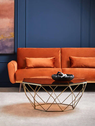 Brown Brushed Bronze Diamond Base Coffee Table with Amber Glass Top, Allure - Image 3