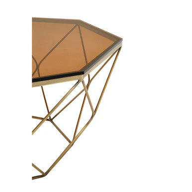 Brown Brushed Bronze Diamond Base Coffee Table with Amber Glass Top, Allure - Image 8