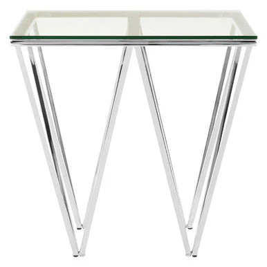 Clear Tempered Glass Coffee Table with Chrome Triangular Metal Legs, Allure