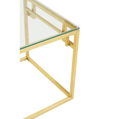 Geometric Brushed Gold Stainless Steel Side Table with Tempered Glass Top, Allure - Image 5