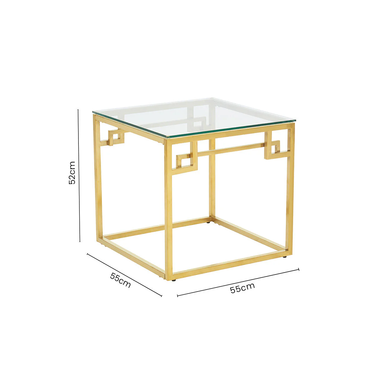 Geometric Brushed Gold Stainless Steel Side Table with Tempered Glass Top, Allure - Image 7