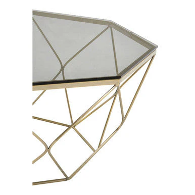 Hexagon Tempered Glass Top Coffee Table with Gold Brushed Nickel Base, Allure - Image 4
