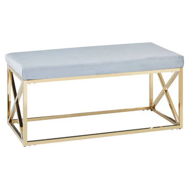 Allure Powder Blue Velvet And Gold Bench - Image 3