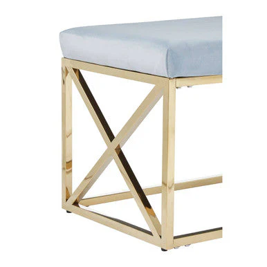 Allure Powder Blue Velvet And Gold Bench - Image 5