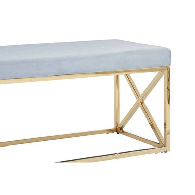 Allure Powder Blue Velvet And Gold Bench - Image 6