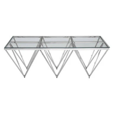 Silver Prismatic Base Coffee Table with Clear Glass Top and 6 Pincer Style Legs, Allure - Image 2