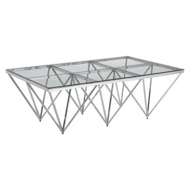 Silver Prismatic Base Coffee Table with Clear Glass Top and 6 Pincer Style Legs, Allure - Image 4