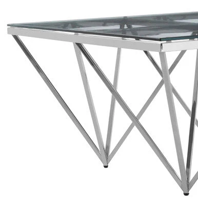Silver Prismatic Base Coffee Table with Clear Glass Top and 6 Pincer Style Legs, Allure - Image 6