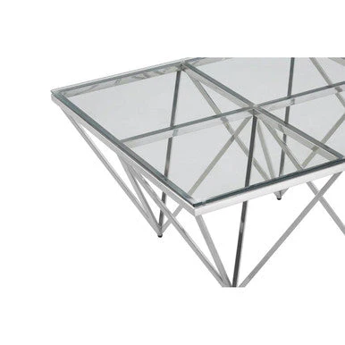 Silver Prismatic Base Coffee Table with Clear Glass Top and 6 Pincer Style Legs, Allure - Image 7