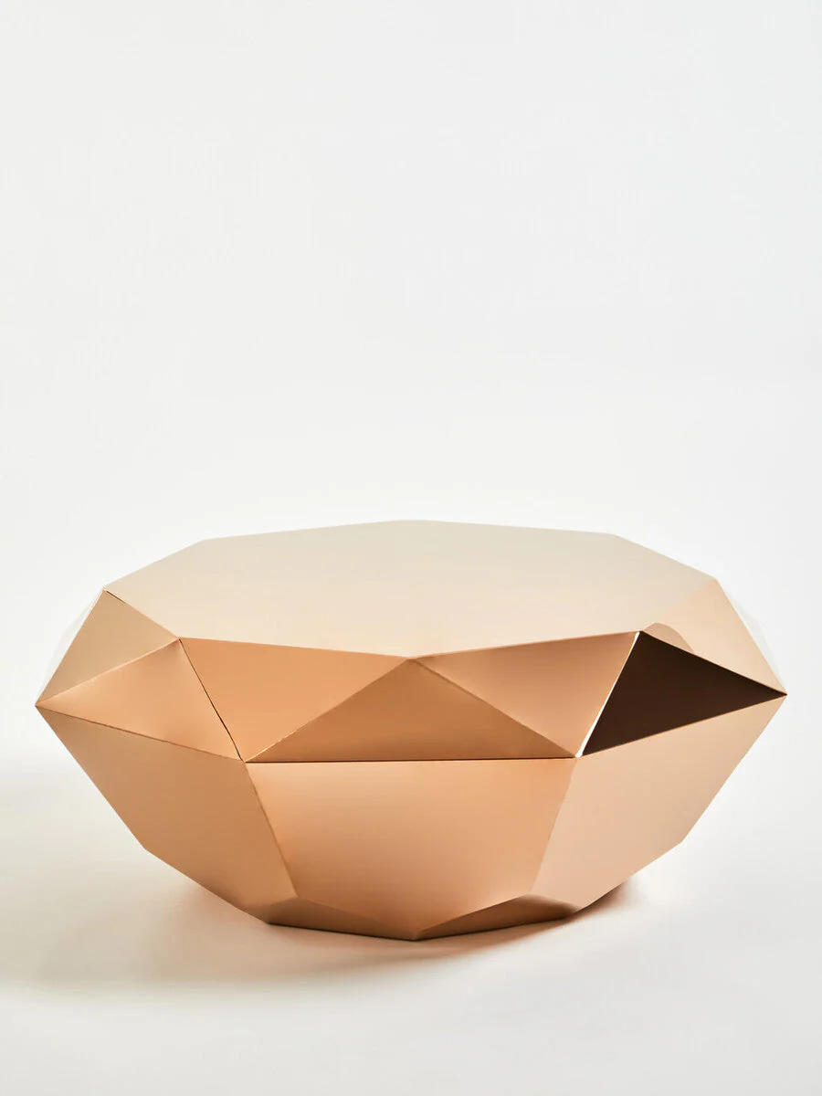 Gold Diamond Cut Stainless Steel Coffee Table with Hexagonal Tabletop, Allure - Image 4