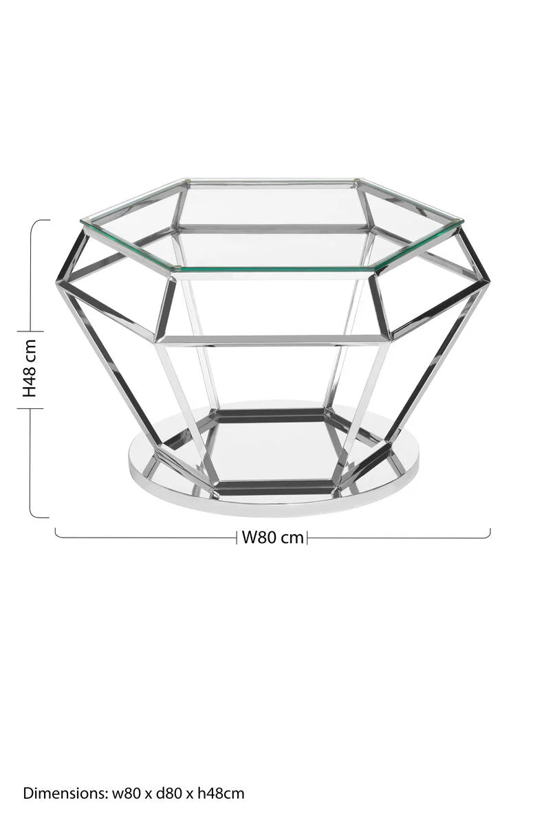 Silver Finish Diamond Design End Table with Clear Tempered Glass Top, Allure - Image 5