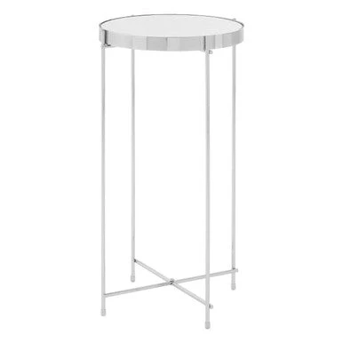 Mirrored Glass Top Tall Side Table with Silver Slim Metal Legs, Allure - Image 3
