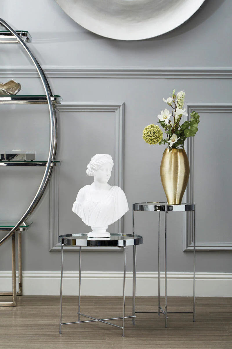Mirrored Glass Top Tall Side Table with Silver Slim Metal Legs, Allure - Image 4