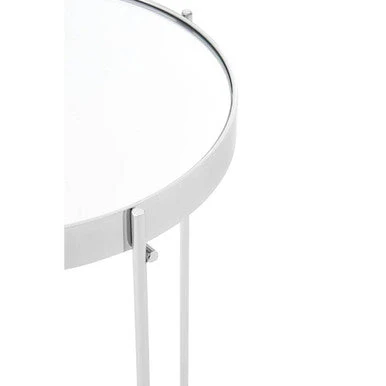 Mirrored Glass Top Tall Side Table with Silver Slim Metal Legs, Allure - Image 5