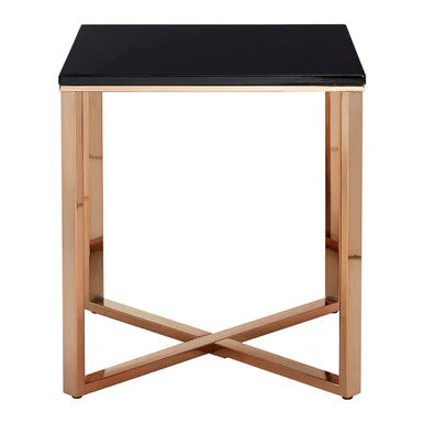 Square Black Faux Marble End Table with Champagne Gold Metal Legs, Allure - Image 5
