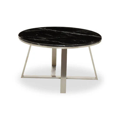 Silver Finish Frame Coffee Table with Round Black Marble Top, Alvaro - Image 4