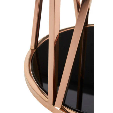 Black Tempered Glass Round Side Table with Rose Gold Reflective Stainless Steel Base, Alvaro - Image 4